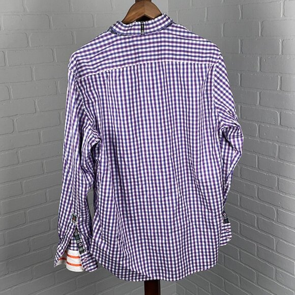 Robert X Graham Shirt Mens 2XLarge Blue Orange Gingham Check Tailored Fit - Picture 3 of 12